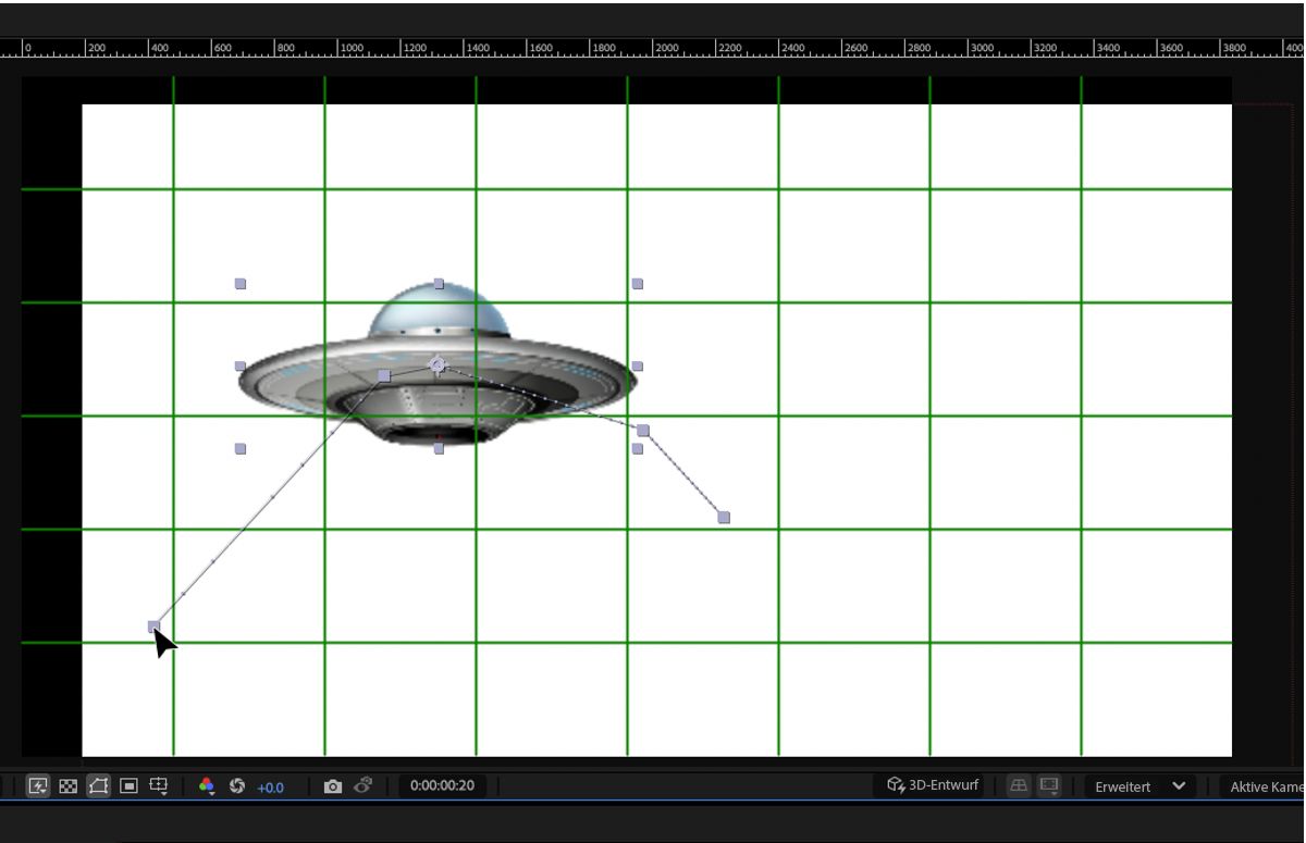 Im Bedienfeld „Komposition“ werden alle Positions-Keyframes ausgewählt.