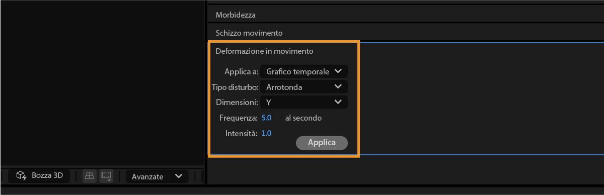 Il pannello Effetto movimento è aperto con opzioni per personalizzare l’effetto sfocatura.