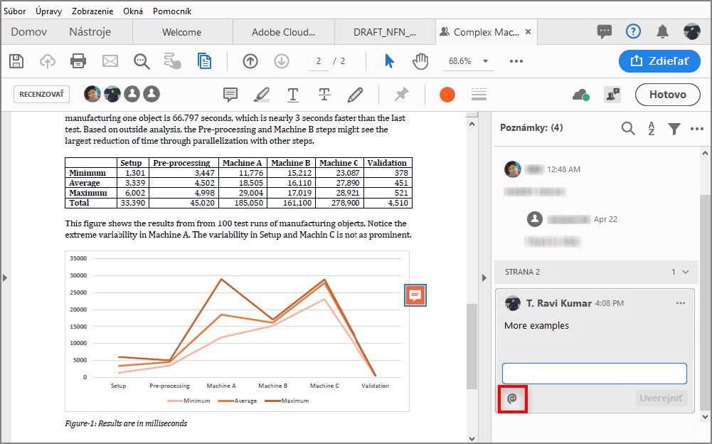 Použitie značky @ na upútanie pozornosti recenzenta