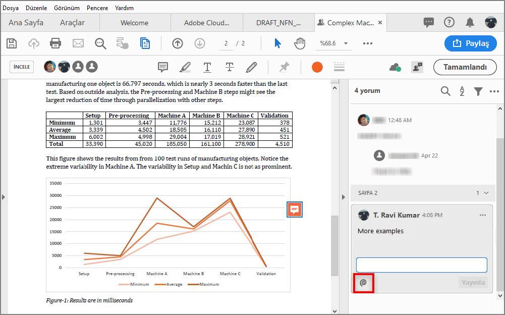 Dikkat çekmek için @ sembolünü kullanarak inceleyenleri etiketleyin