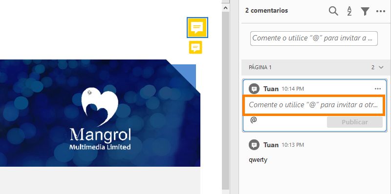 Uso de la indicación de @mención al comentar