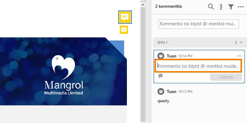 Käytä @mainintaa kommentoitaessa