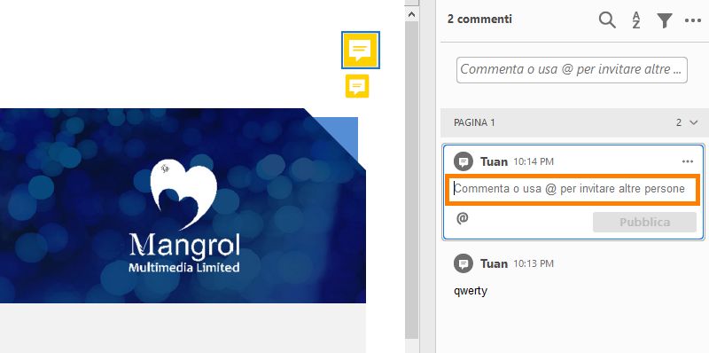 Suggerimento per usare le @menzioni quando si aggiunge un commento