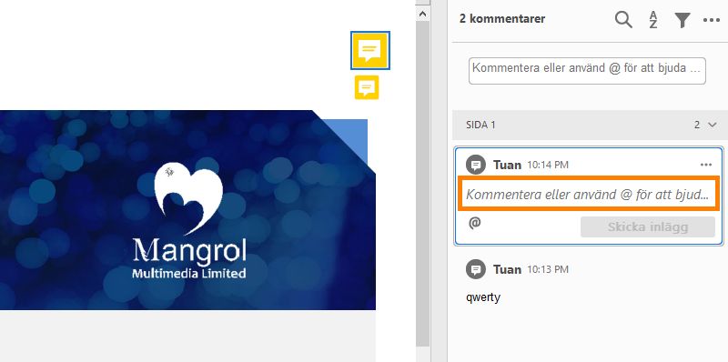 Använda @mention-uppmaning i kommentarer