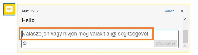 Az @mention használatát kérő üzenet válaszadáskor