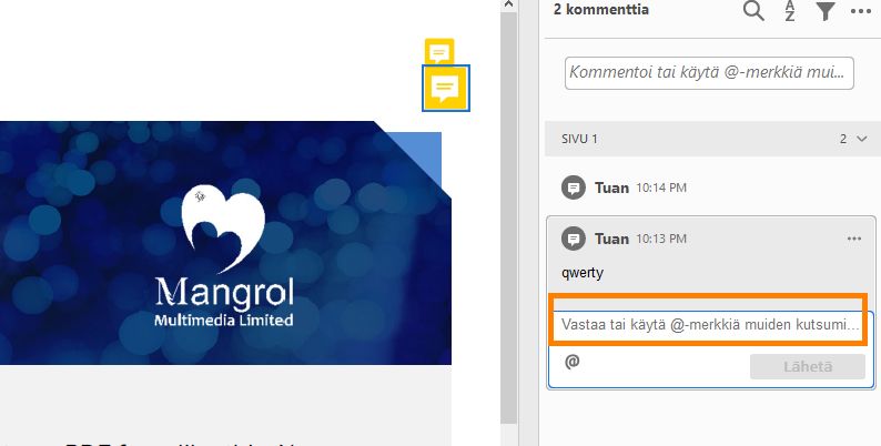 Käytä @mainintaa vastattaessa