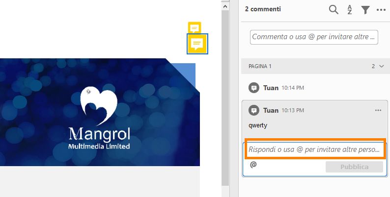 Suggerimento per usare le @menzioni quando si aggiunge una risposta