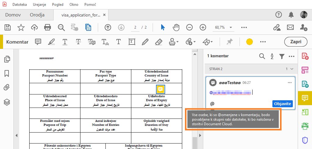 Uporabite @omembe za začetek pregleda