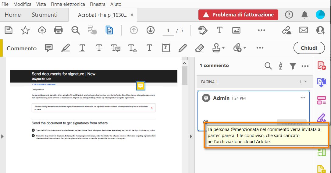 Utilizzare le @menzioni per avviare una revisione