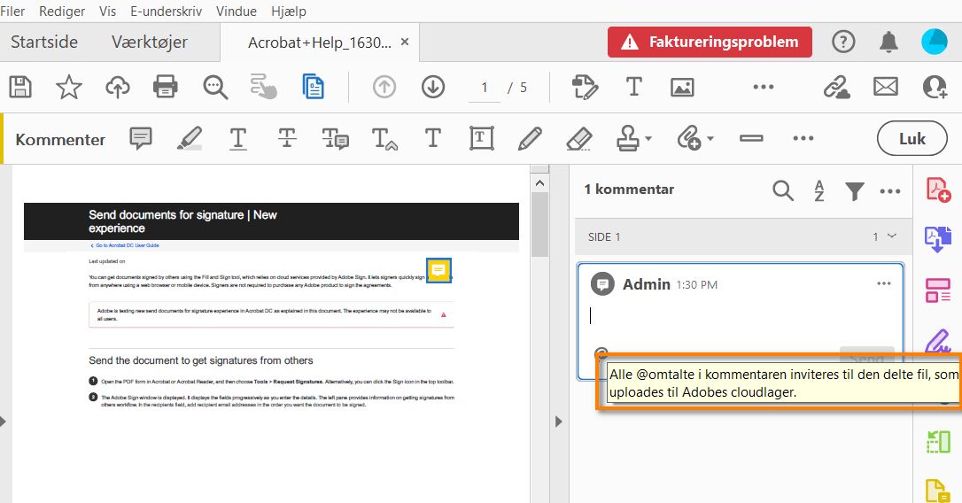 Brug @omtaler til at starte en gennemgang
