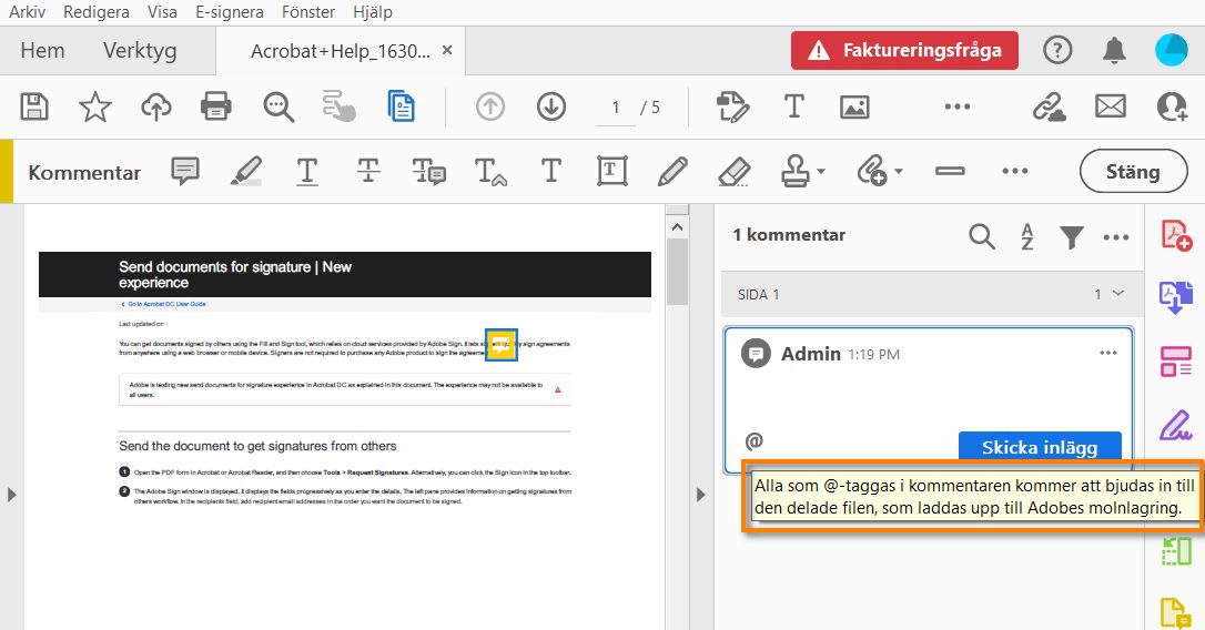 Använd @-taggningar för att starta en granskning