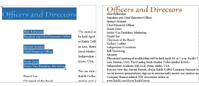 Omformning av rubriker och kolumner (vänster) i en logisk läsordning (höger)