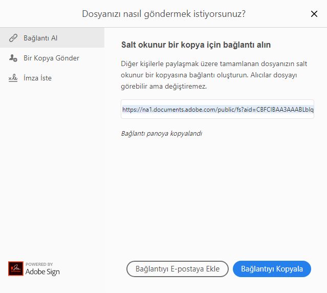 Bağlantıyı kopyala veya e-postaya ekle