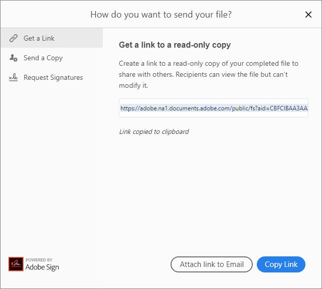 نسخ الرابط أو إرفاقه برسالة البريد الإلكتروني
