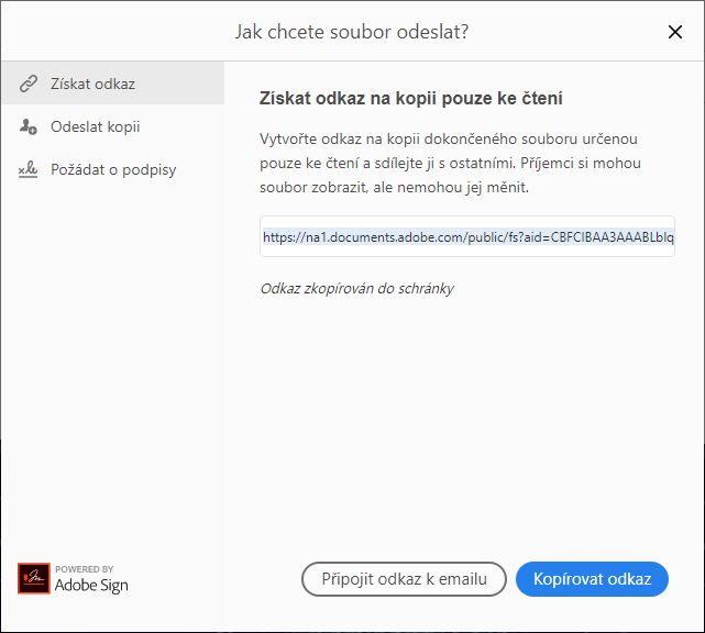 Kopírovat odkaz nebo jej přiložit k e-mailu