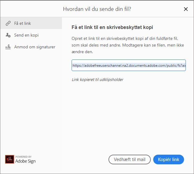 Kopiér link eller vedhæft i en mail