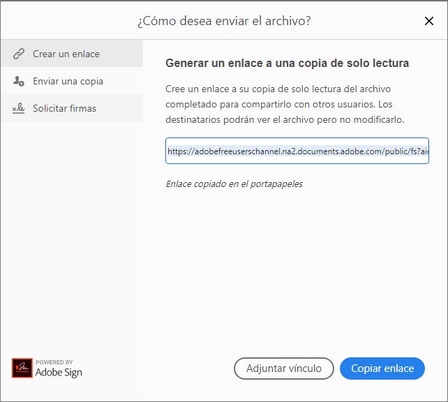 Copiar vínculo o adjuntar a correo electrónico