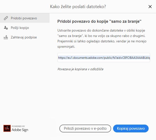 Povezavo kopirajte ali jo priložite e-poštnemu sporočilu