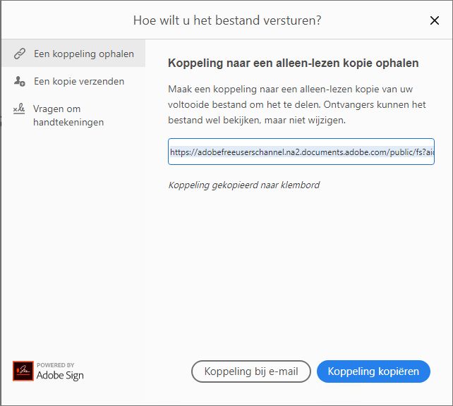 Koppeling kopiëren of bijvoegen bij e-mail