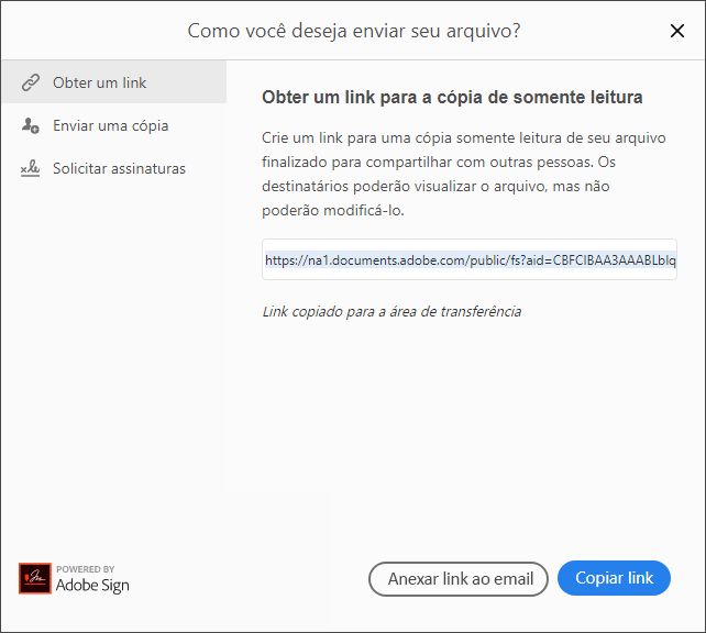 Copiar link ou anexar ao email