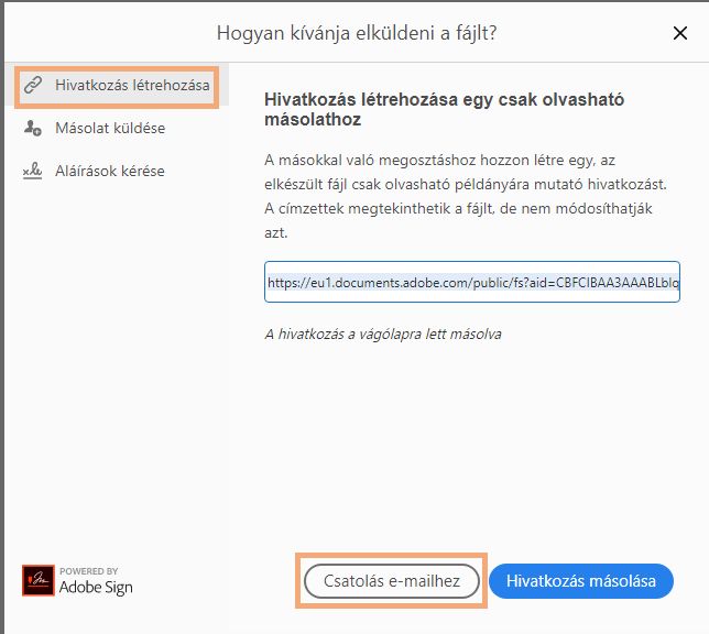 Az űrlapra mutató hivatkozás csatolása egy e-mailhez