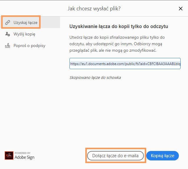 Dołącz łącze formularza do wiadomości e-maila