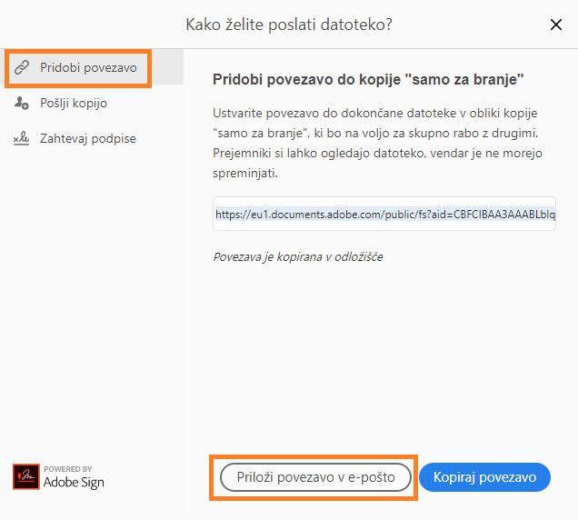 Pripnite povezavo do obrazca v elektronsko sporočilo