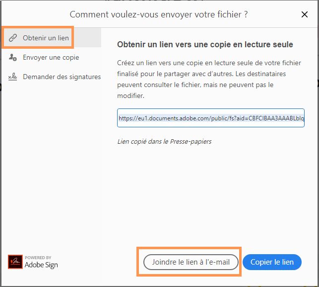 Joindre un lien vers votre formulaire à un e-mail