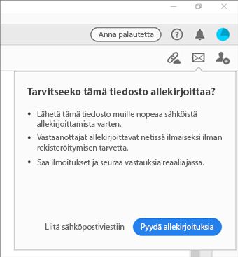 Tilannekohtainen vihje, kun liität PDF-tiedoston sähköpostiviestiin