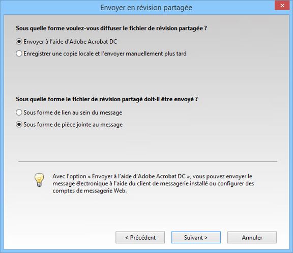 Envoyer sous forme de pièce jointe ou de lien