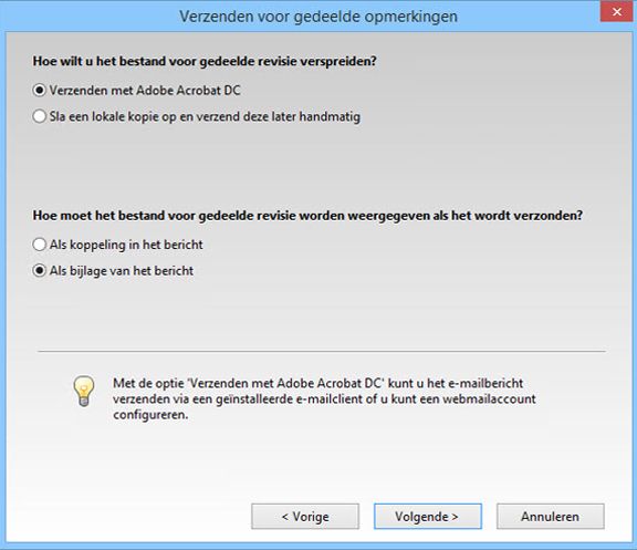 Verzenden als bijlage of koppeling