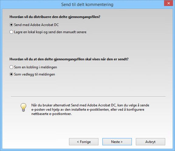 Send som vedlegg eller kobling