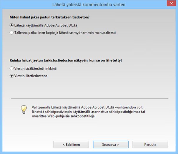 Lähetä liitteenä tai linkkinä