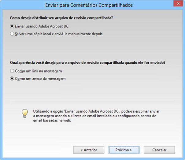 Enviar como anexo ou link