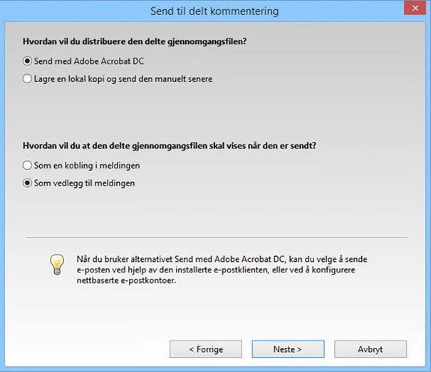 Send som vedlegg eller kobling