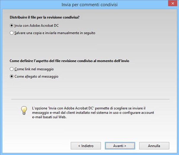 Inviare come allegato o collegamento