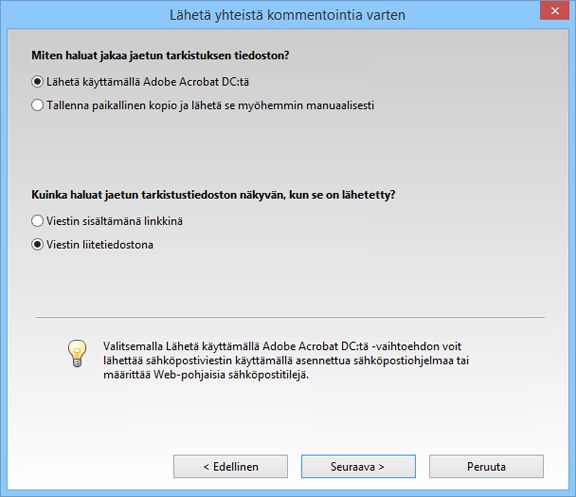 Lähetä liitteenä tai linkkinä