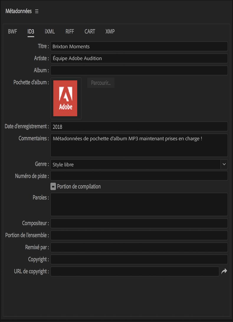 Visuel d’album pour les fichiers MP3