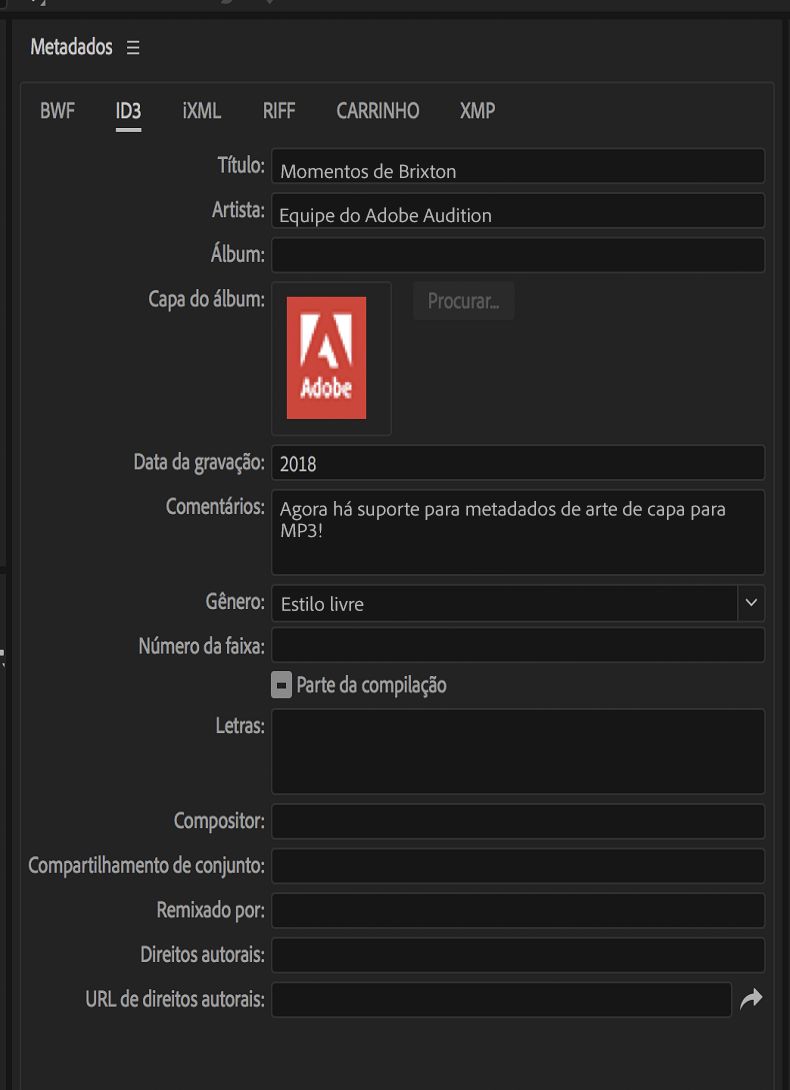 Capa de álbum para arquivos de MP3