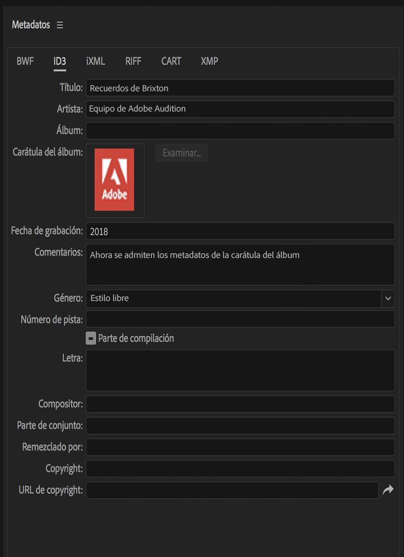Carátula del álbum para archivos MP3