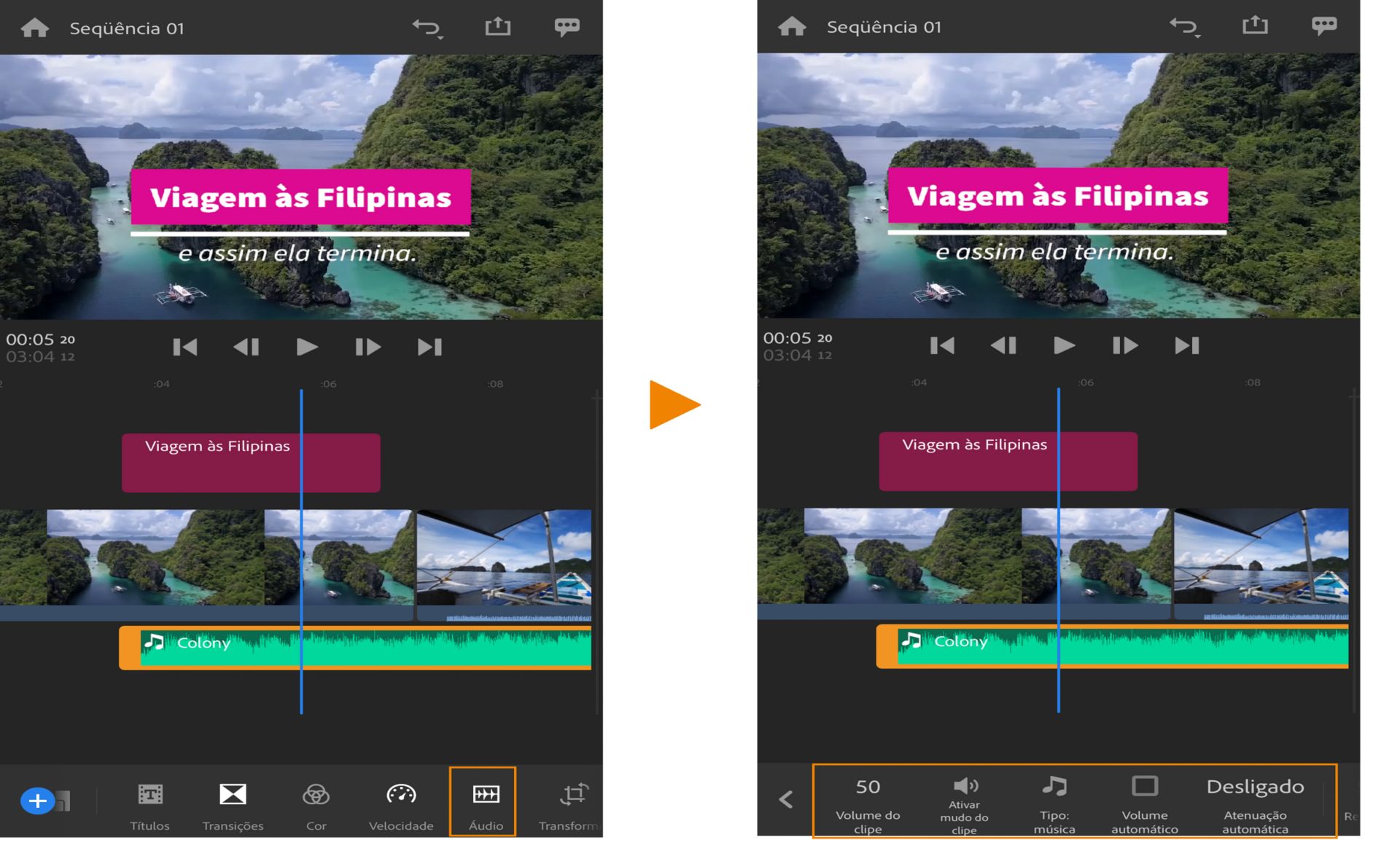 Adicionar e editar áudio