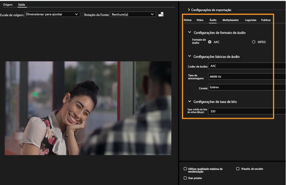 Configurações de áudio