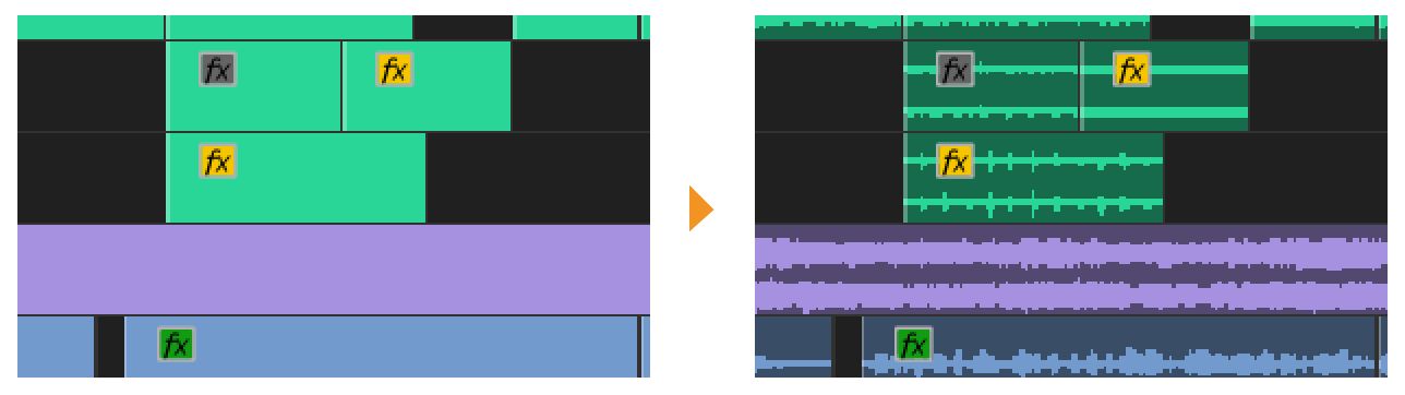 Wählen Sie „Audio-Wellenform anzeigen“ aus, um Audiodaten als Wellenformen anzuzeigen.