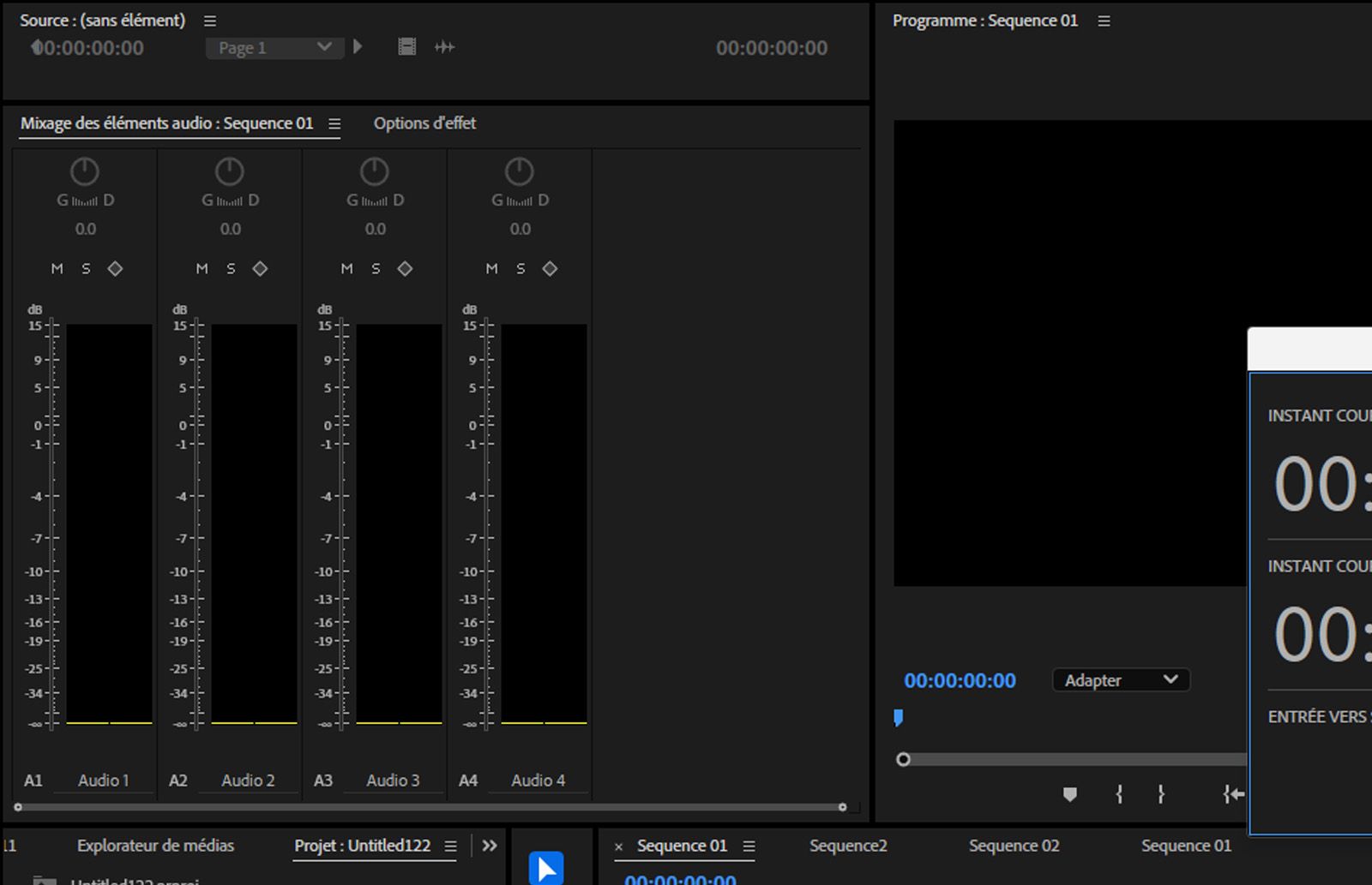La section Mixage des clips audio s’ouvre avec des options permettant de régler le volume et le panoramique du clip.