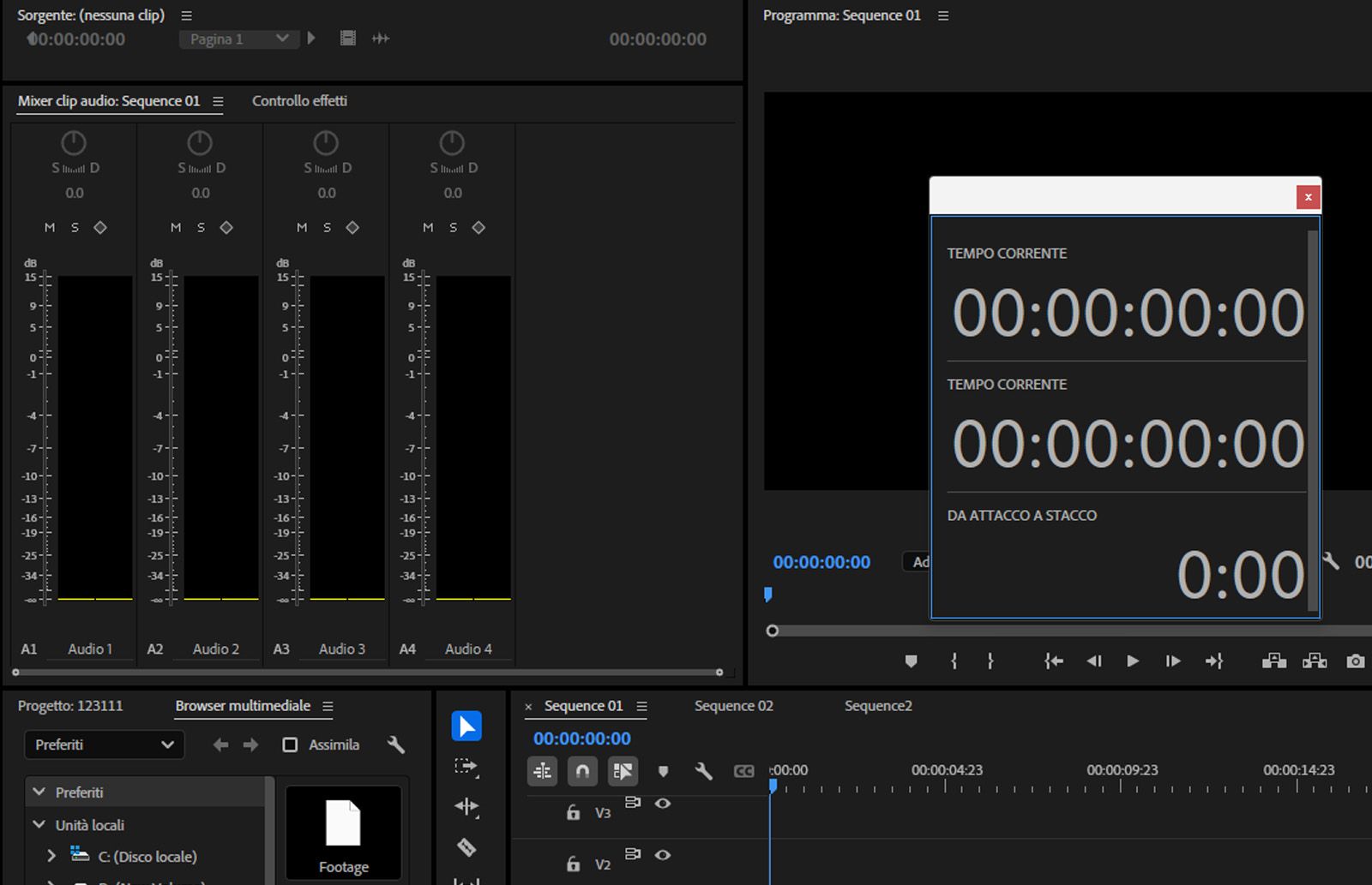 Sezione Mixer clip audio aperta con le opzioni per regolare il volume e il panning della clip.