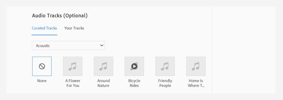 Audio Track section is displayed with Curated Tracks and Your Tracks.