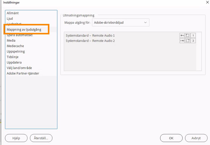 Inställningar för mappning av ljudutgång