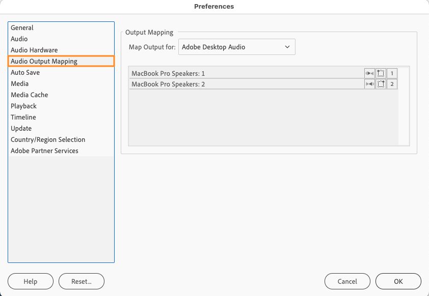 Audio Output Mapping Preferences