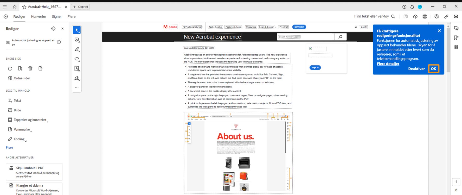Få den kraftigere redigeringsopplevelsen-melding