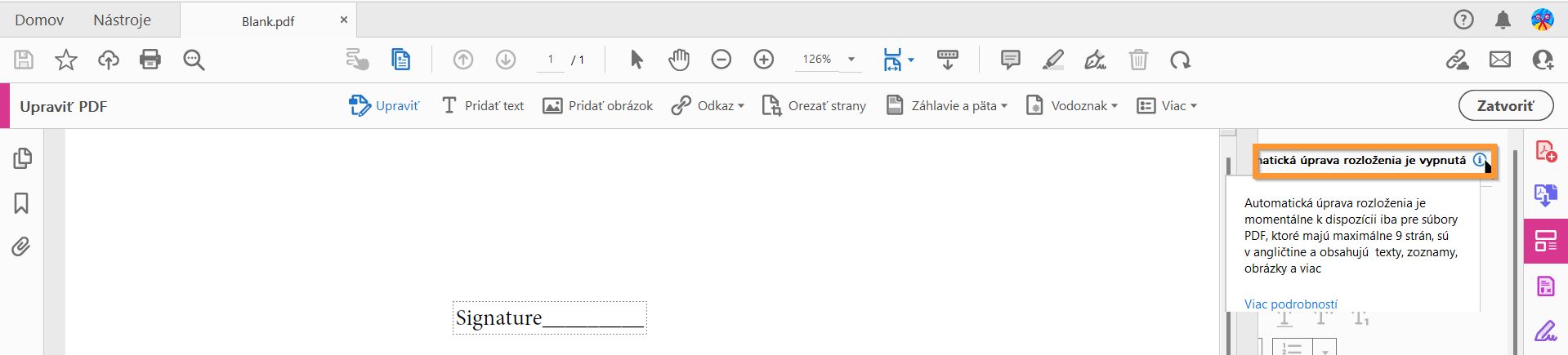 Automatická úprava rozloženia je vypnutá